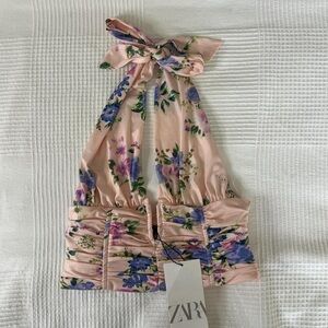 ZARA pink floral halter corset top size xs